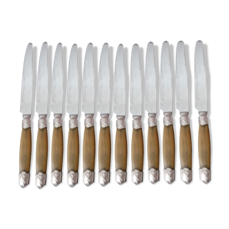 Set 12 old table knives horn and silver virole ART DECO