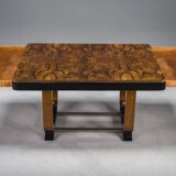 Art Deco French Walnut & Burl Dining Set, 1930s, Set of 7