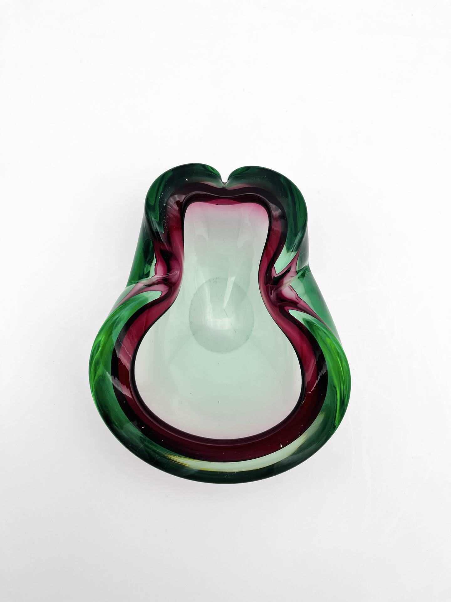 Flavio Poli Seguso Sommerso Green Magenta Ashtray 17.5cm 962g