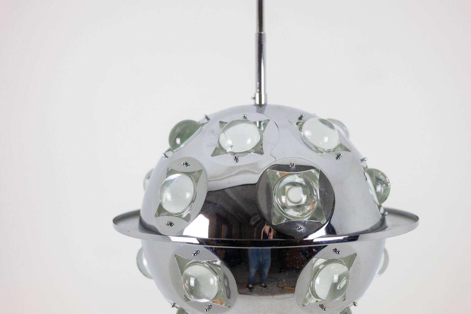 Oscar Torlasco. Chrome-plated metal "satellite" chandelier. 1970s.