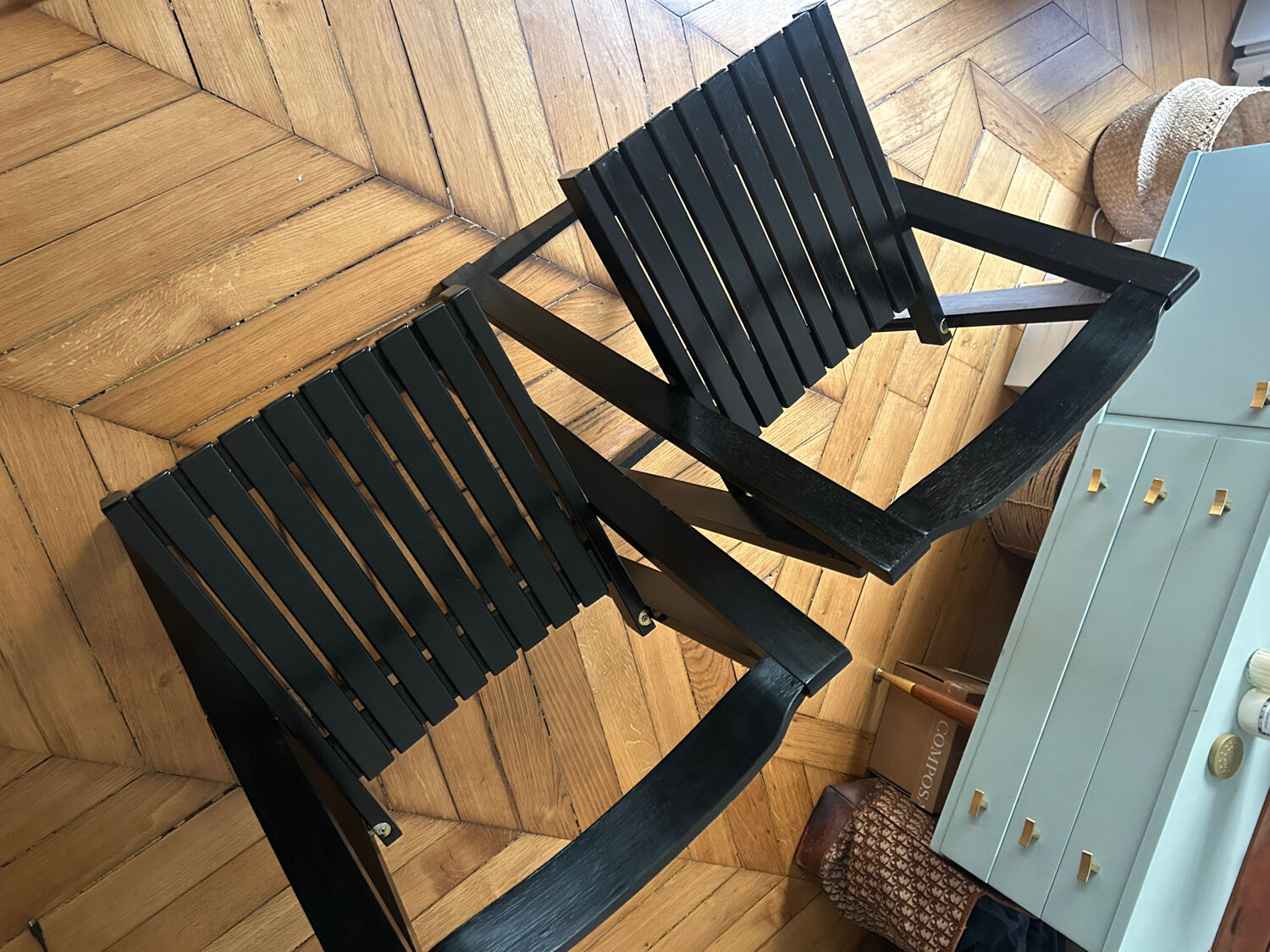 Set of 2 folding chairs in the style of Aldo Jacober.