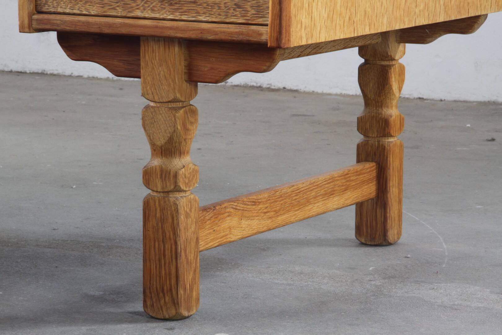 Vintage Mid-Century Oak Desk with 6 Drawers, Open Back, Kjærnulf Style