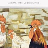 Poster “Roosters and Hens”, after an Art Nouveau lithograph from 1897