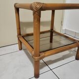 Table, side table in rattan and smoked glass from the 60s, vintage