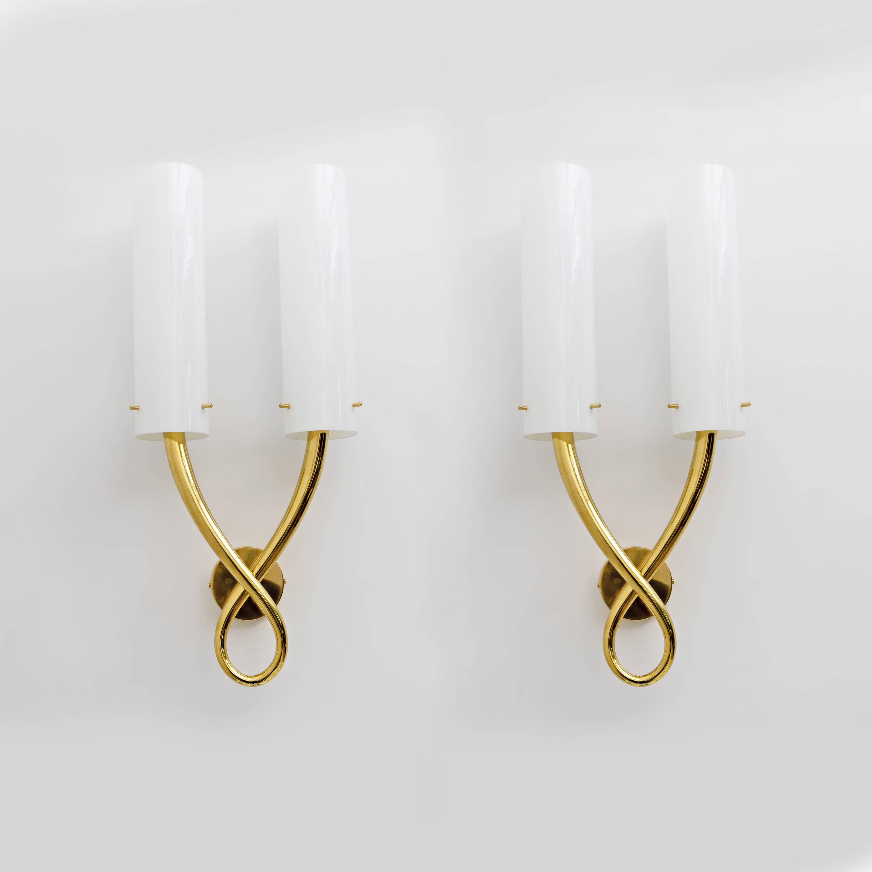 Pair of Large Brass and Murano Glass Sconces in the Style of Gio Ponti