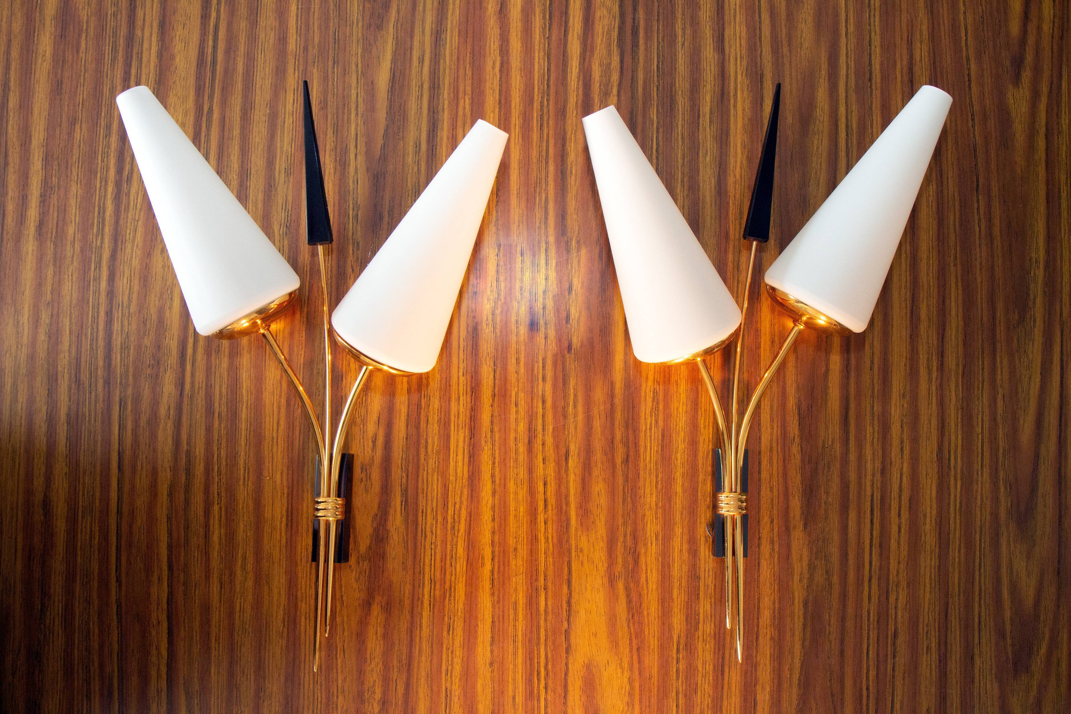 Pair of double reed sconces, 1960
