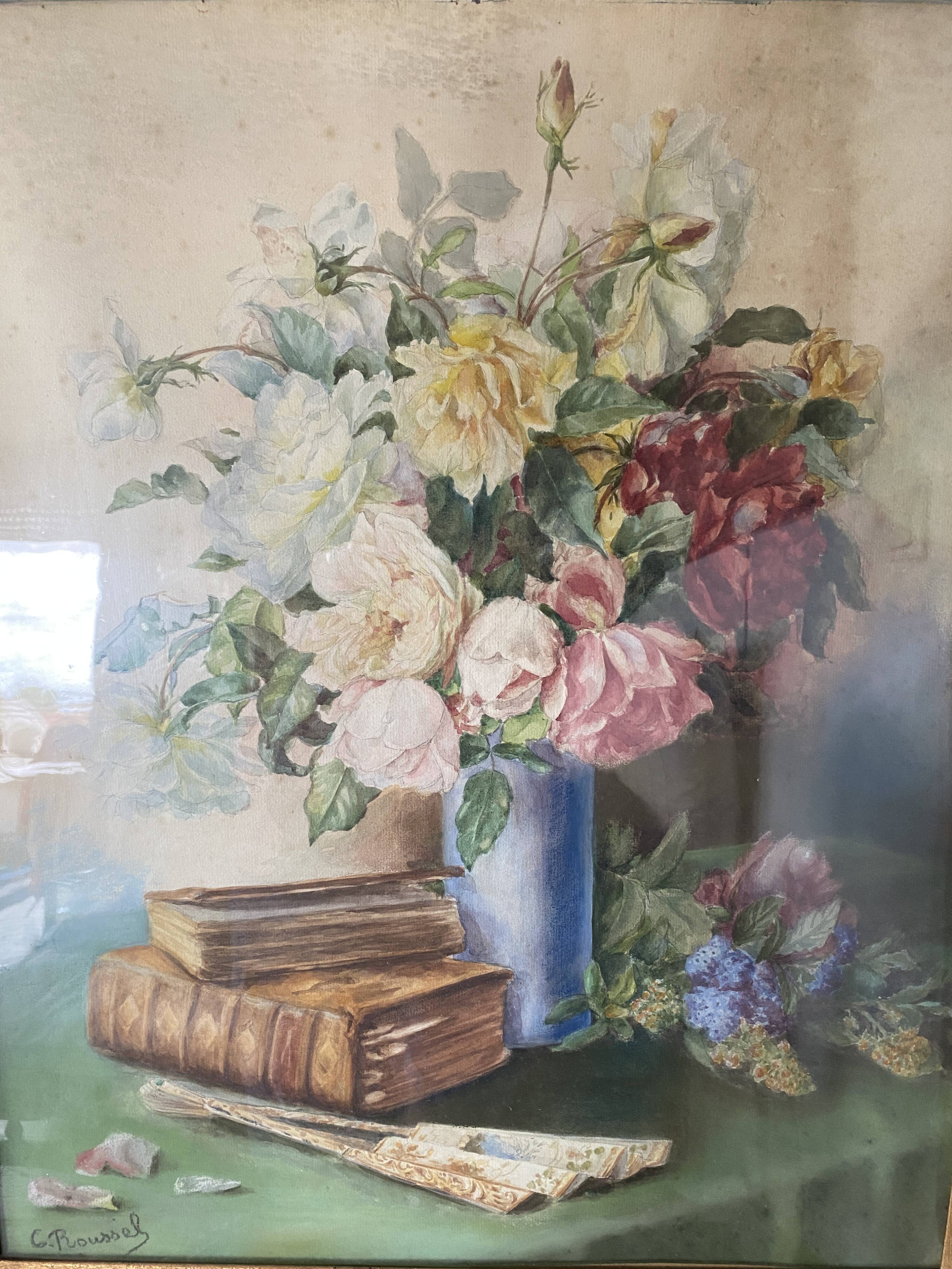 Bouquet of flowers signed Roussel
