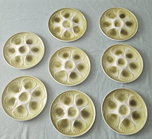 Lot 8 assiettes à huîtres vintage moulin des loups - vert sauge - fran