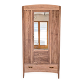 Bonnetière parisienne ancienne avec miroir en bois brut restauré