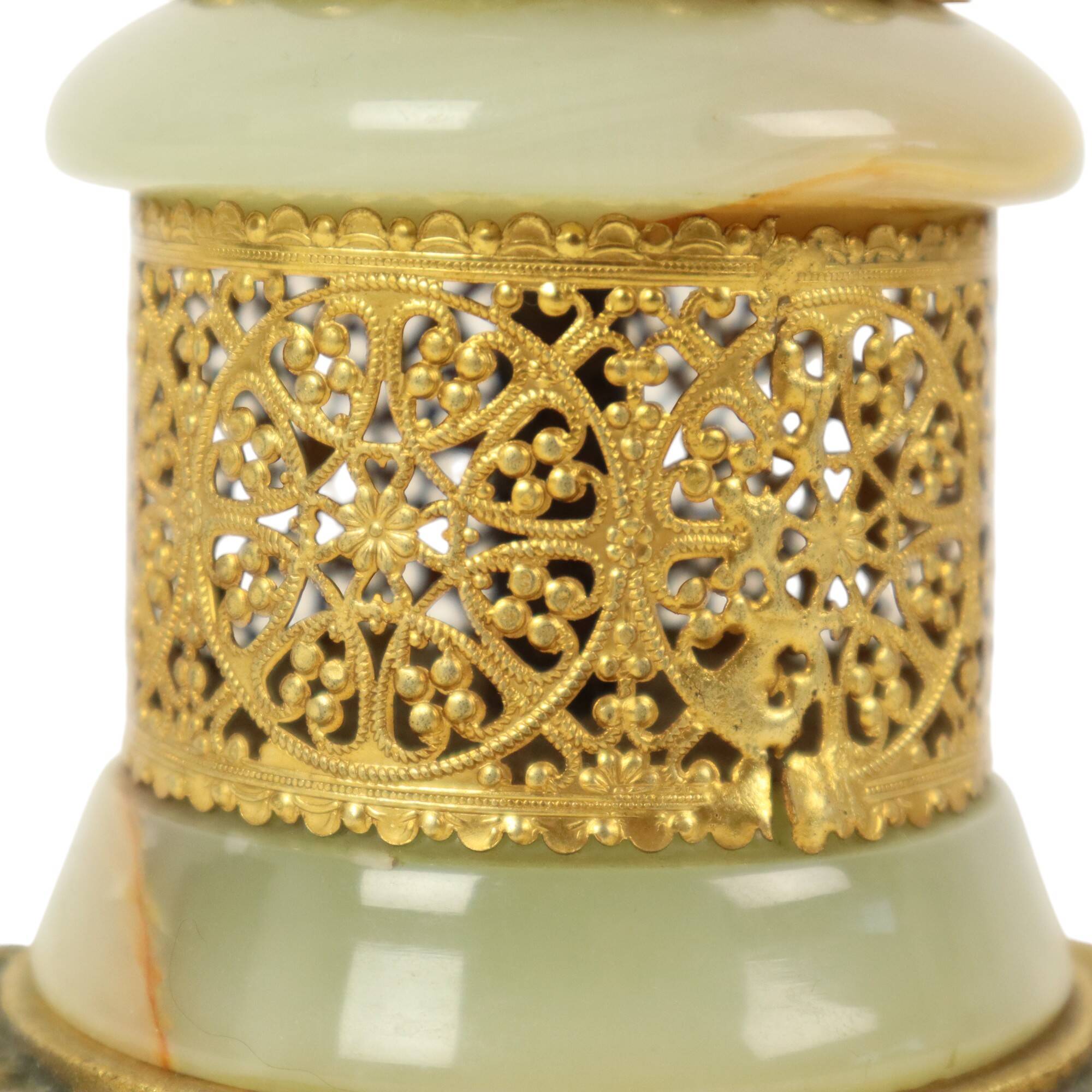 Fifties Vintage Table Lamp Onyx Marble Brass Acanthus