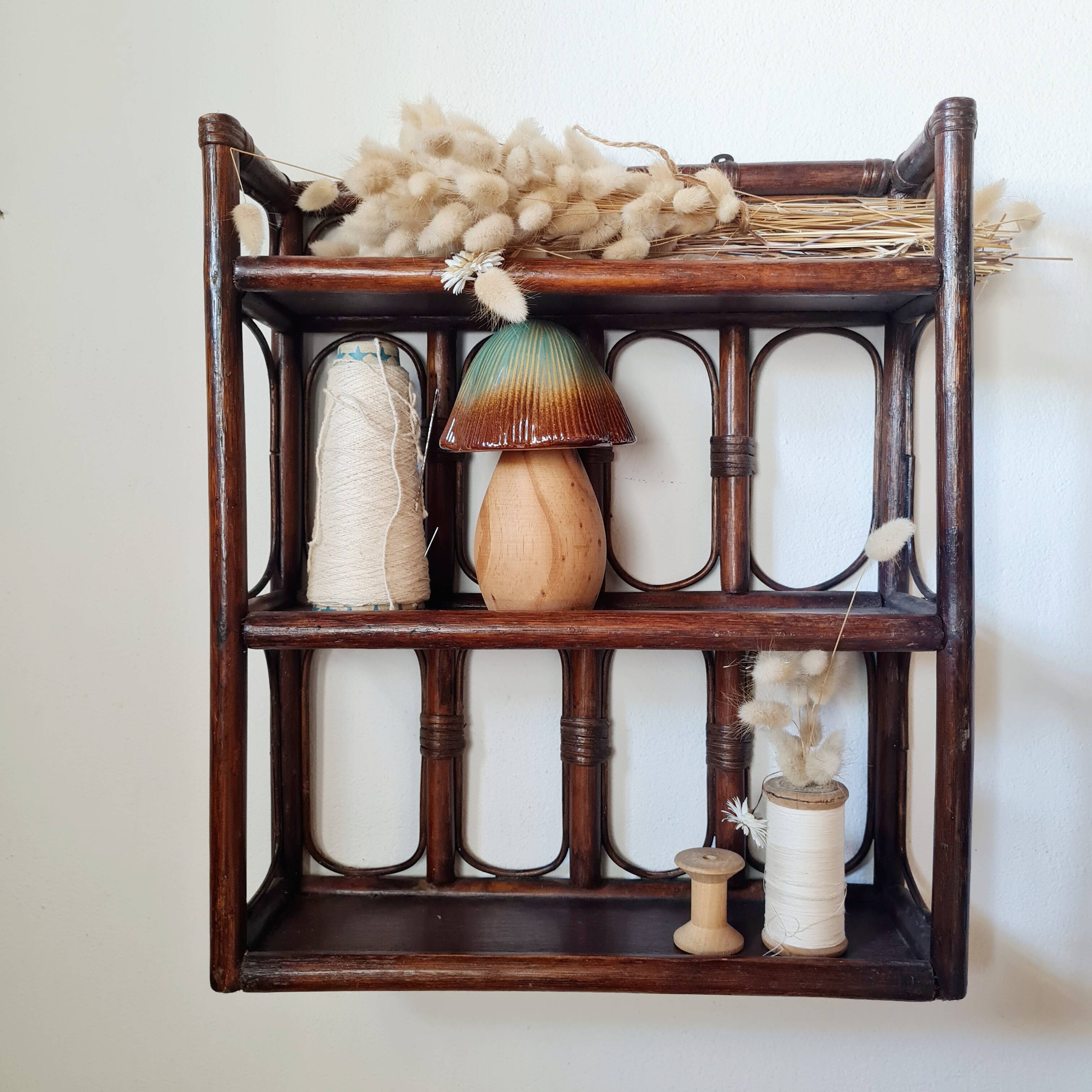 Vintage dark rattan wall shelf – Riviera & Bohemian style
