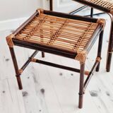 Trio of nesting tables in wood and rattan