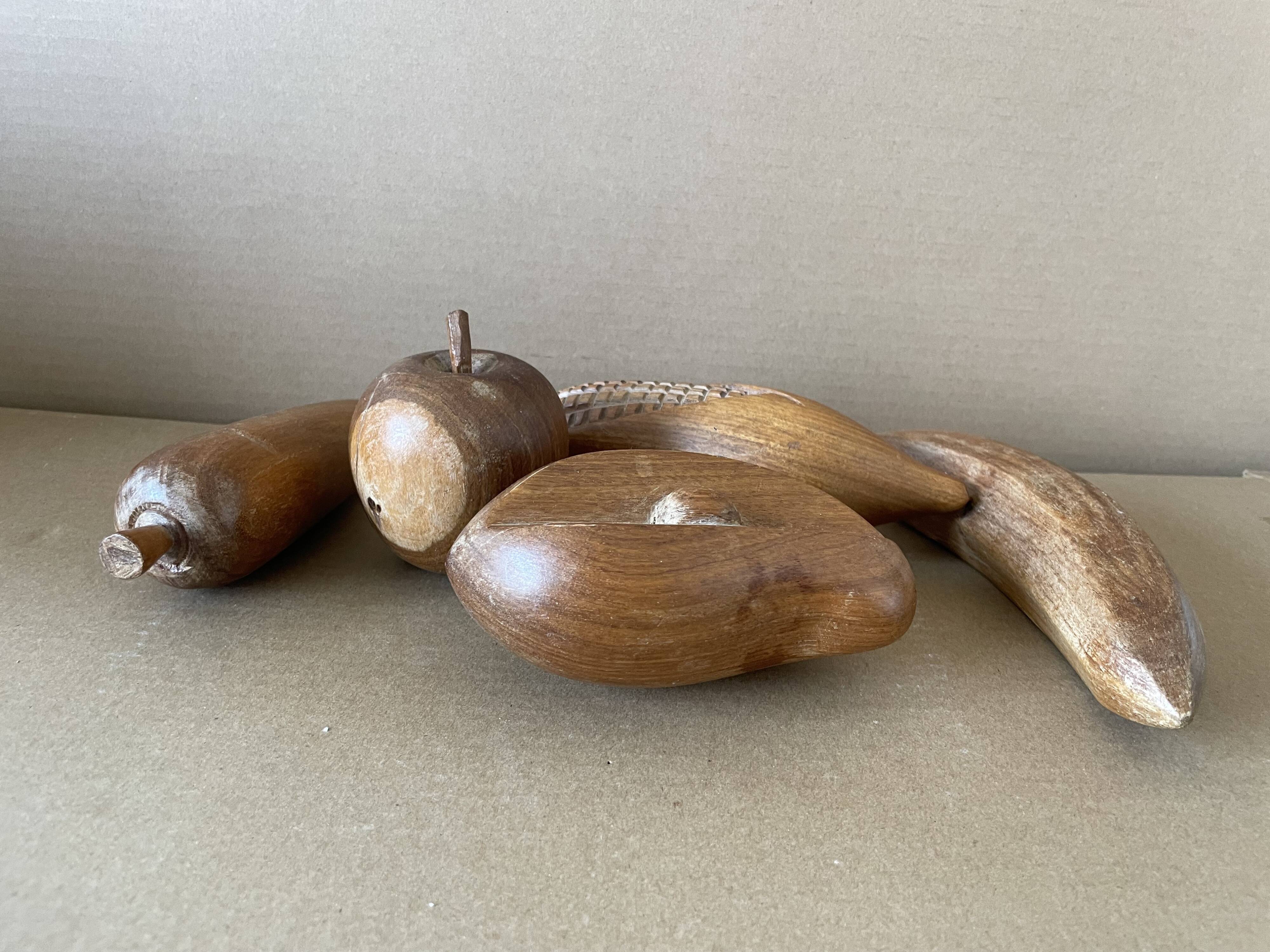 Lot of carved wooden fruits