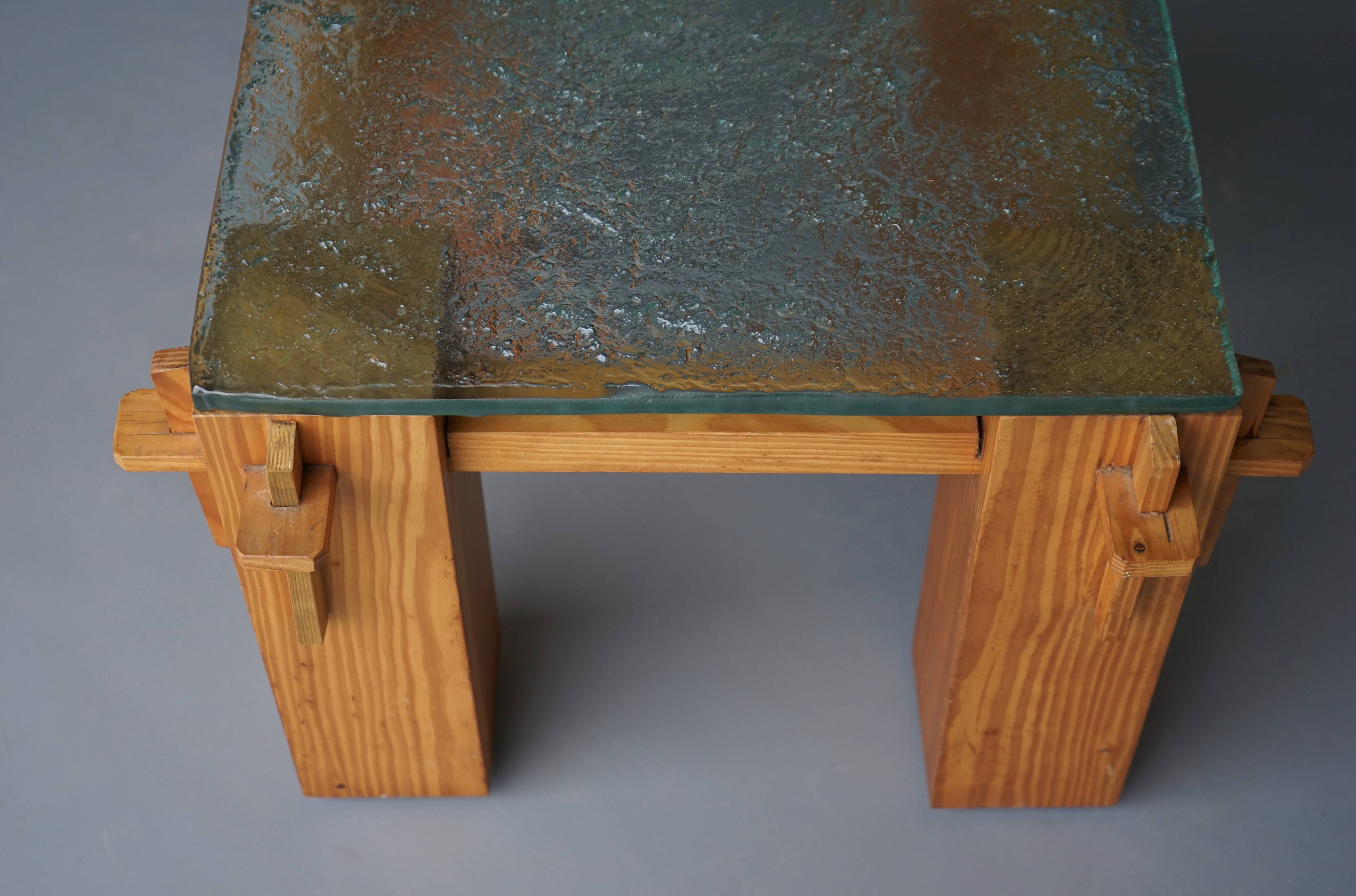 Vintage Pine Brutalist Coffee Table, 1970s