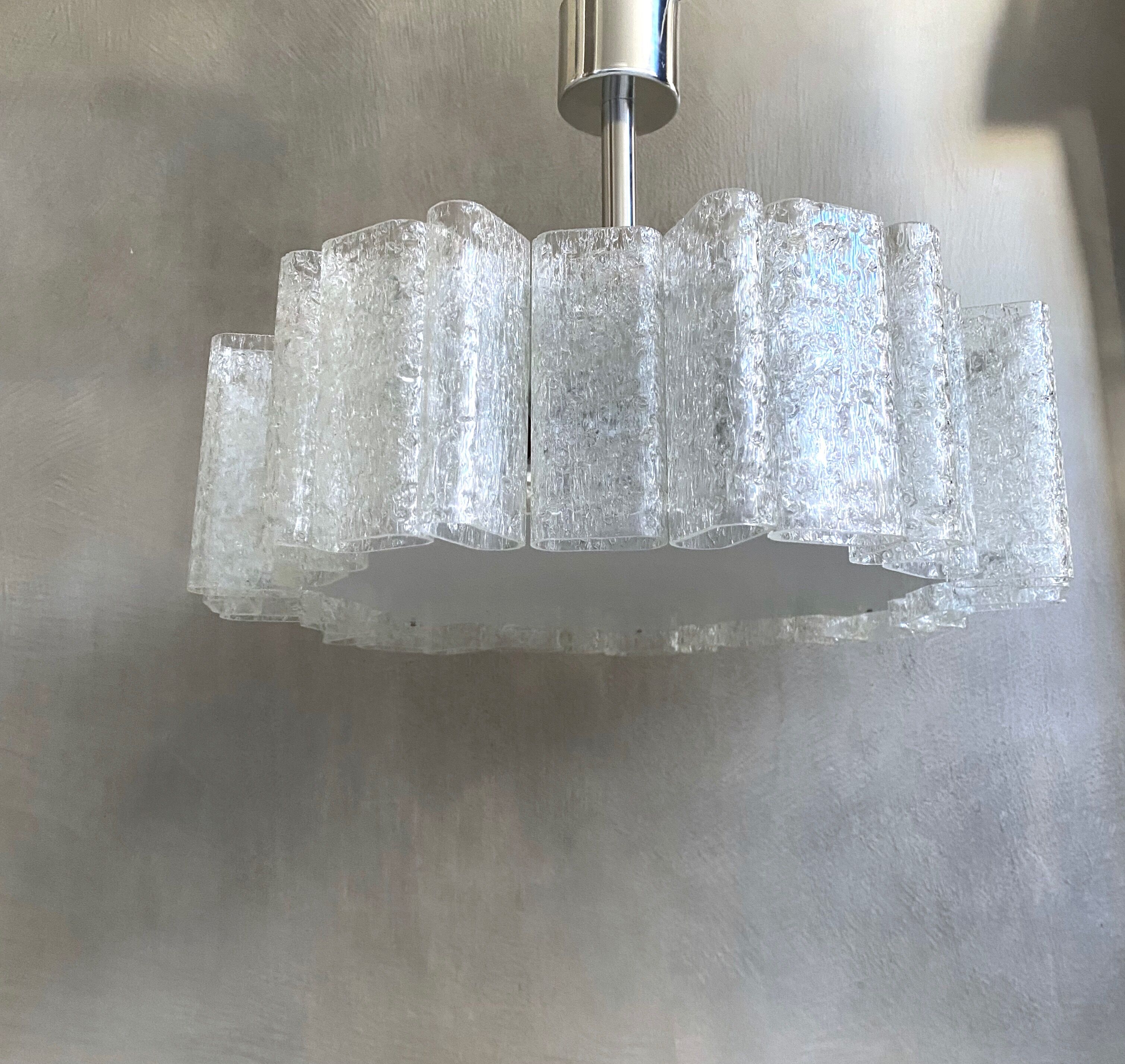 Glass chandelier by Doria Leuchten 1960s mid century lamp, vintage interior.