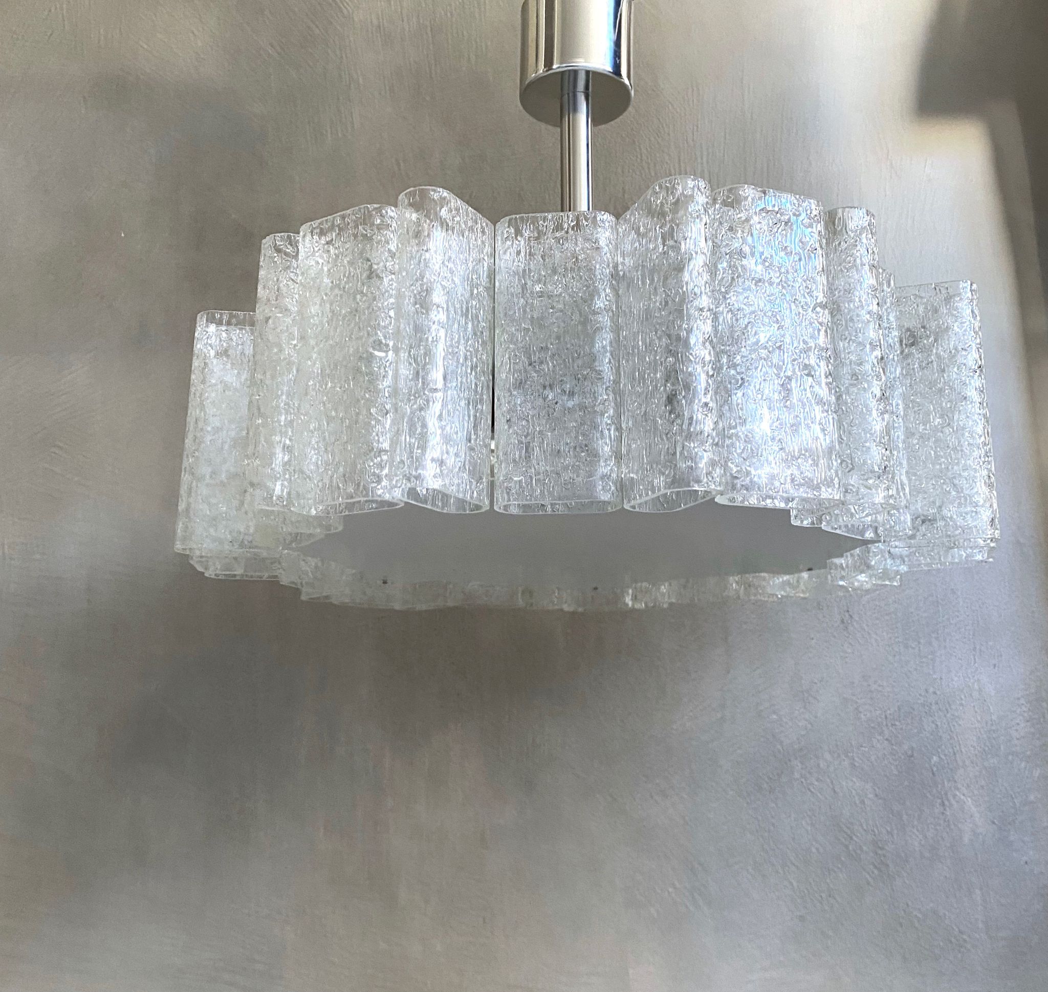 Glass chandelier by Doria Leuchten 1960s mid century lamp, vintage interior.