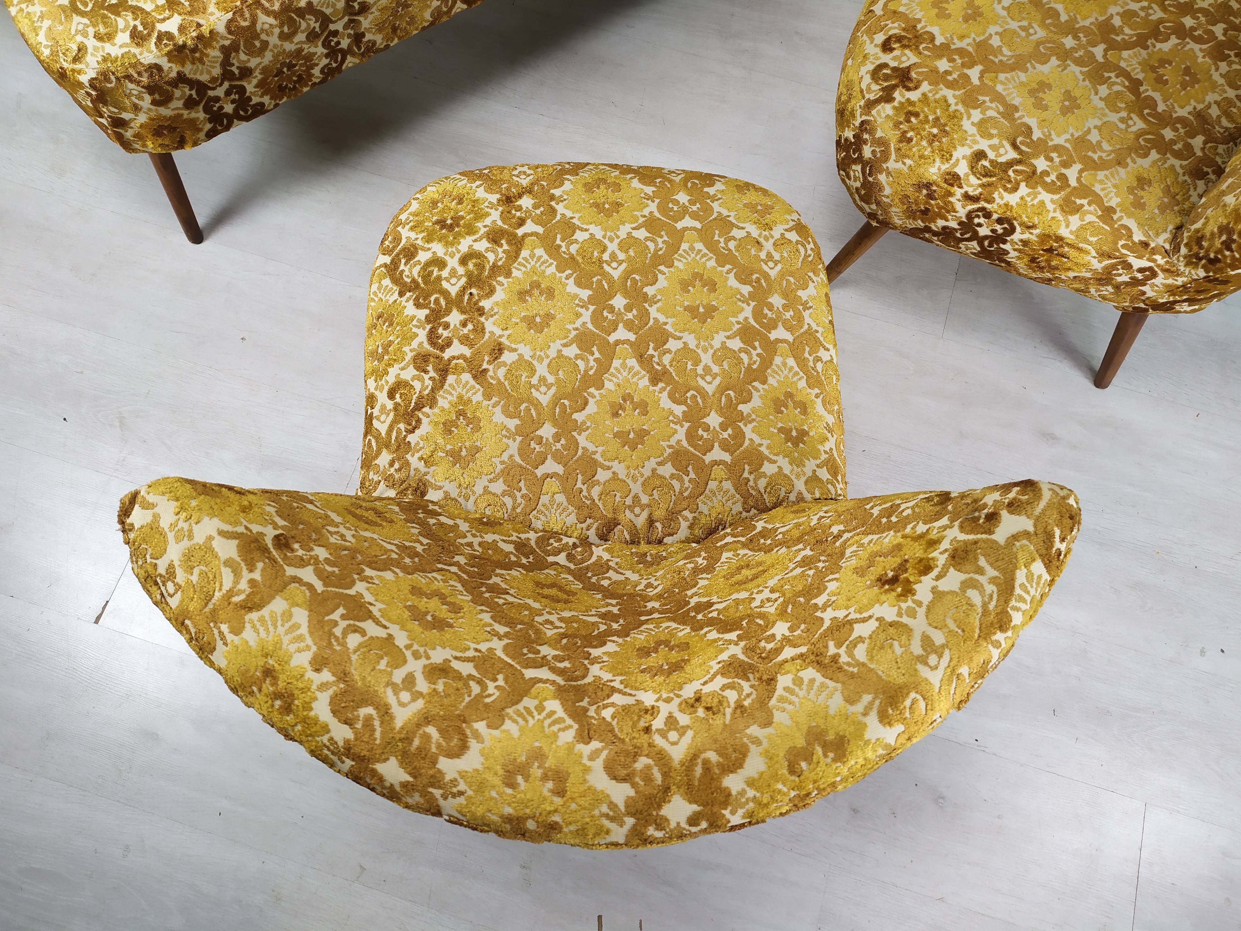 Bench and 2 vintage cocktail armchairs