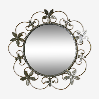 Miroir sorcière, fleurs en métal doré, 44 cm