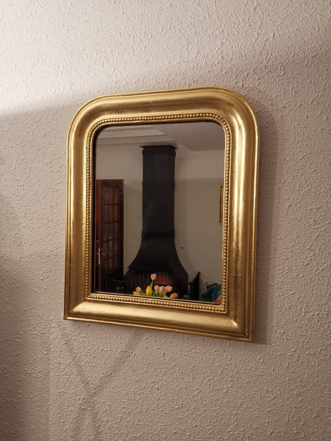 Antique Louis Phillipe mirror gilded with imitation gold copper leaf