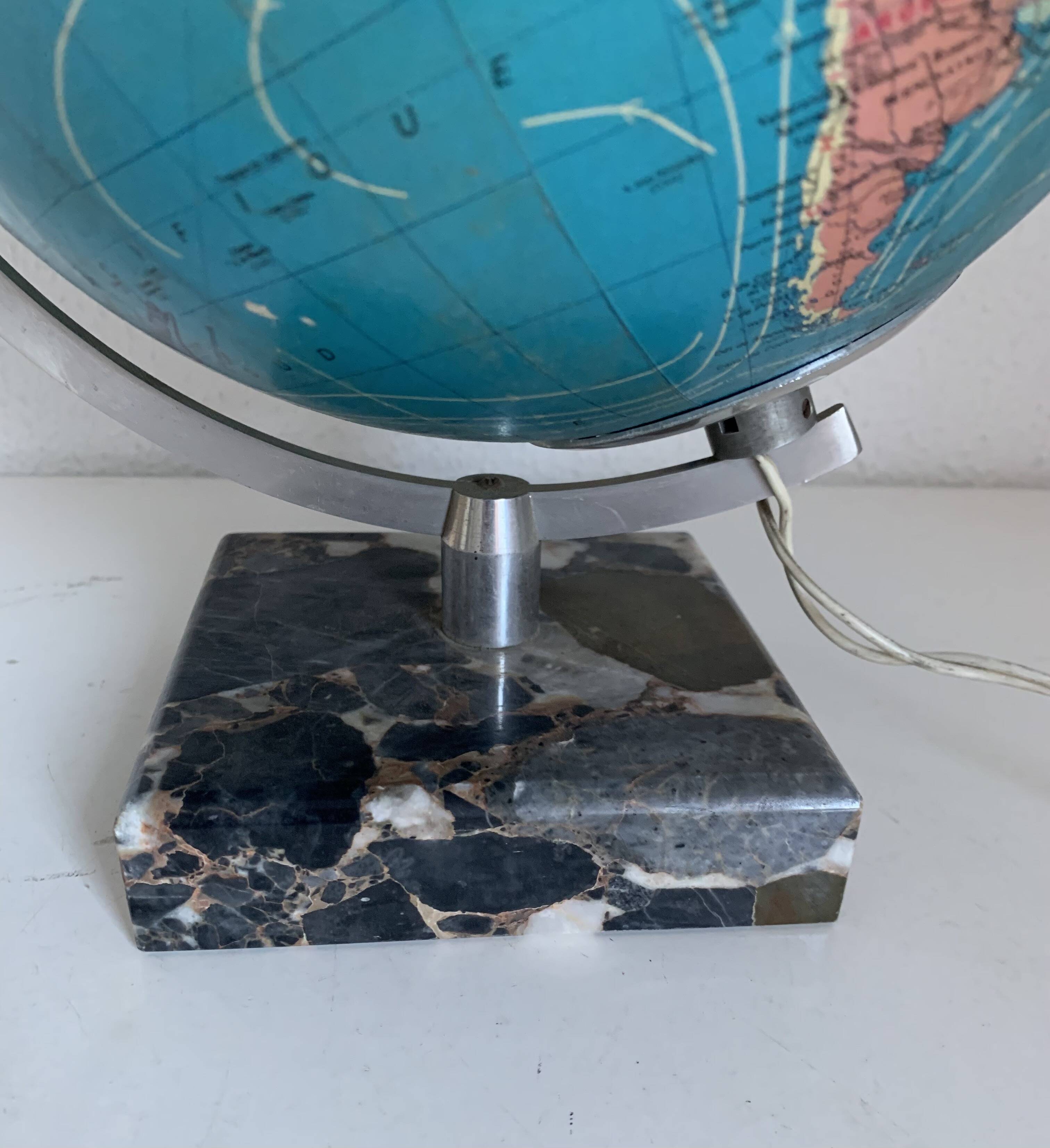 Vintage 1976 terrestrial globe by Taride, glass and marble world map - 30 cm