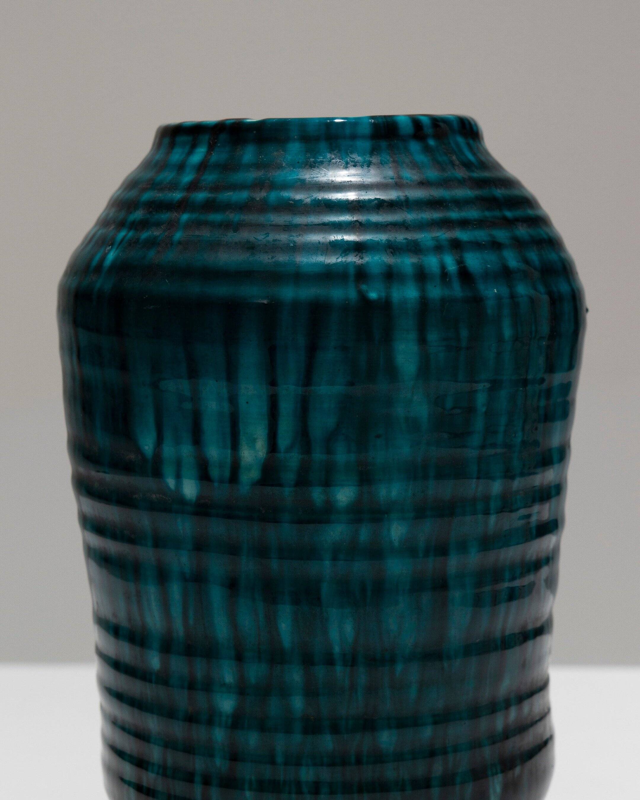 Vase en faïence à coulures, accolay, 1950s