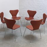 'Series 7' chairs in cognac leather by Arne Jacobsen for Fritz Hansen, 1955