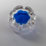 Vintage Murano Glass Ashtray: clear glass with cobalt-blue bubble, mid-century Italian design