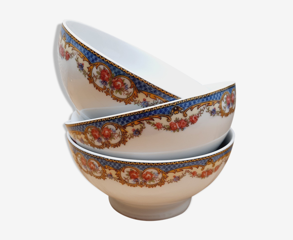 Trio bols porcelaine guirlande de fleurs