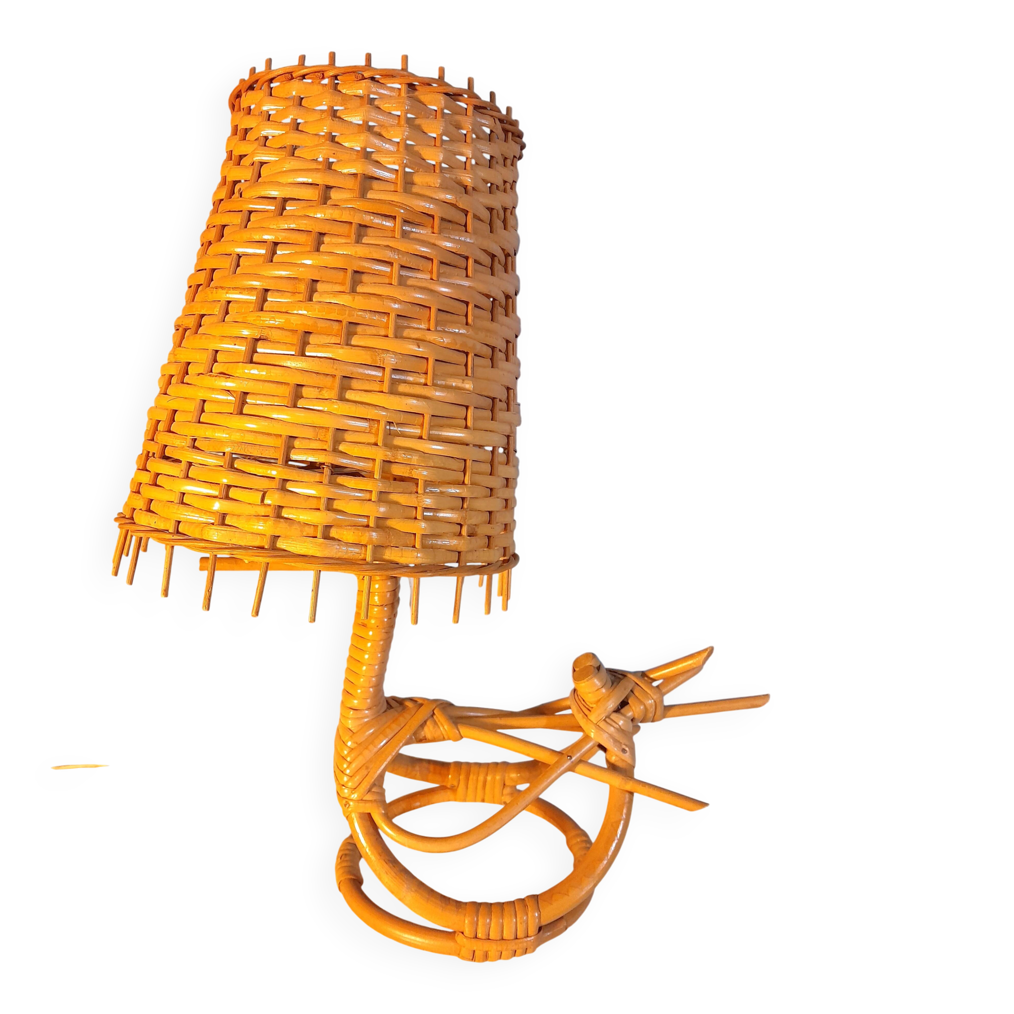Lampe "oiseau" rotin 1960s