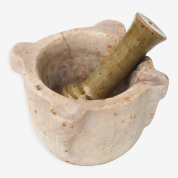 Marble mortar and sandstone pestle XIXth