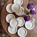 10 assiettes à dessert Salins vintage verts pâles et dorées