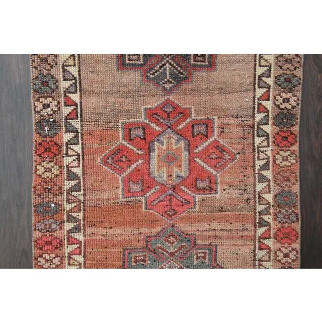 Vintage Turkish Oushak handmade wool cotton pink runner rug 79x372