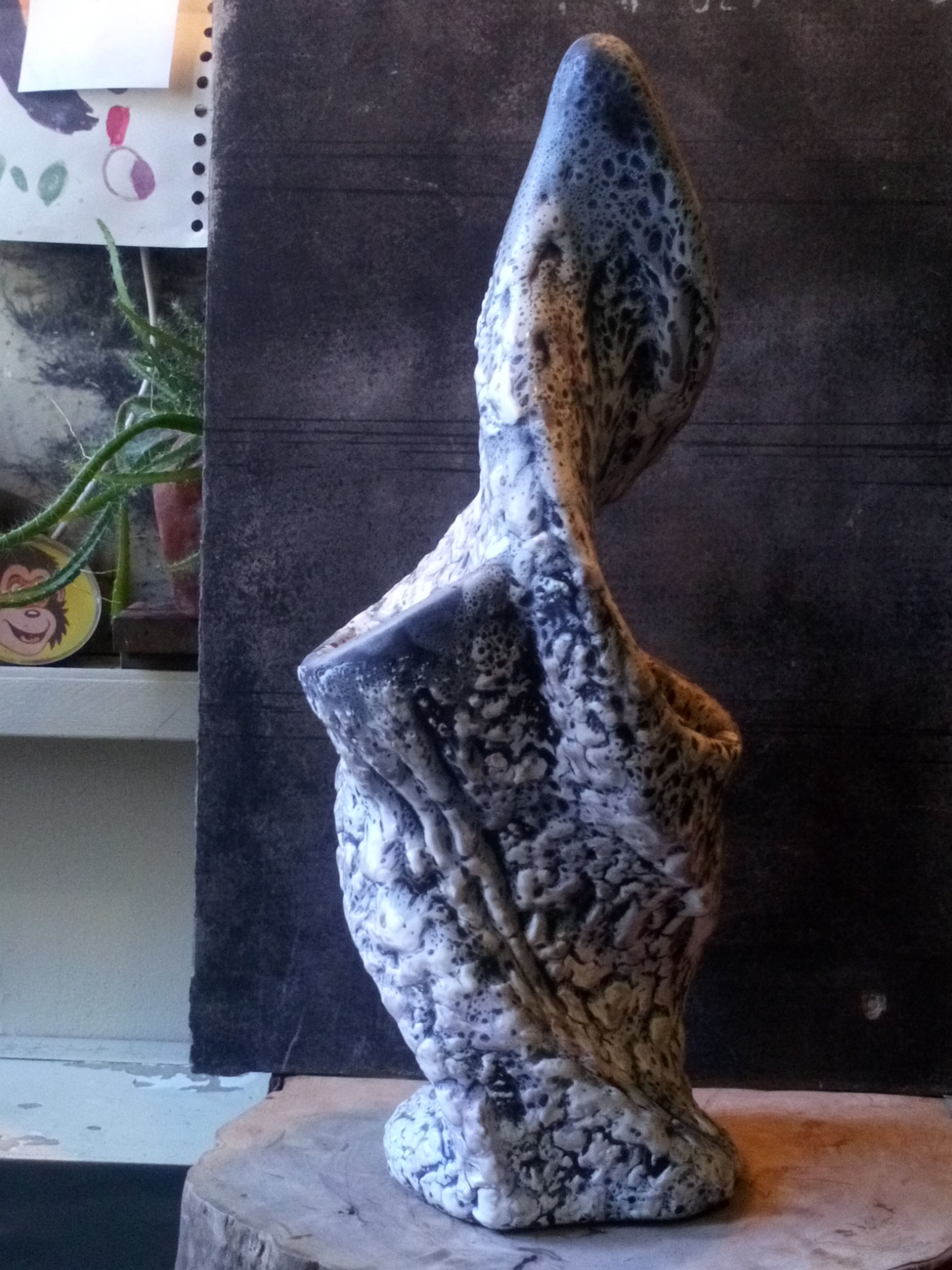 Louis Giraud's twisted double vase in Vallauris ceramic foam