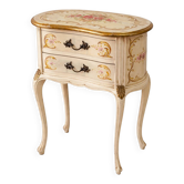 Curved bedside table painted with floral shabby decor – Louis XV style