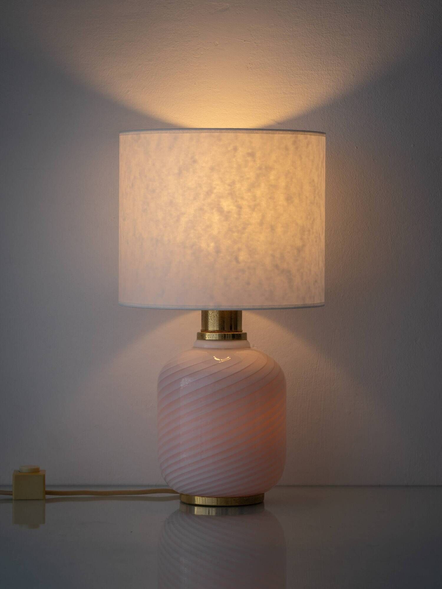 Murano Glass Table Lamps from the 1970s, White Opaline and Brass