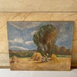 Painting on mounted canvas signed