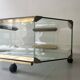 Hexagonal coffee table on wheels in glass and brass by Galloti & Radice, Italy 1970