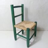Vintage old wooden straw chair for children
