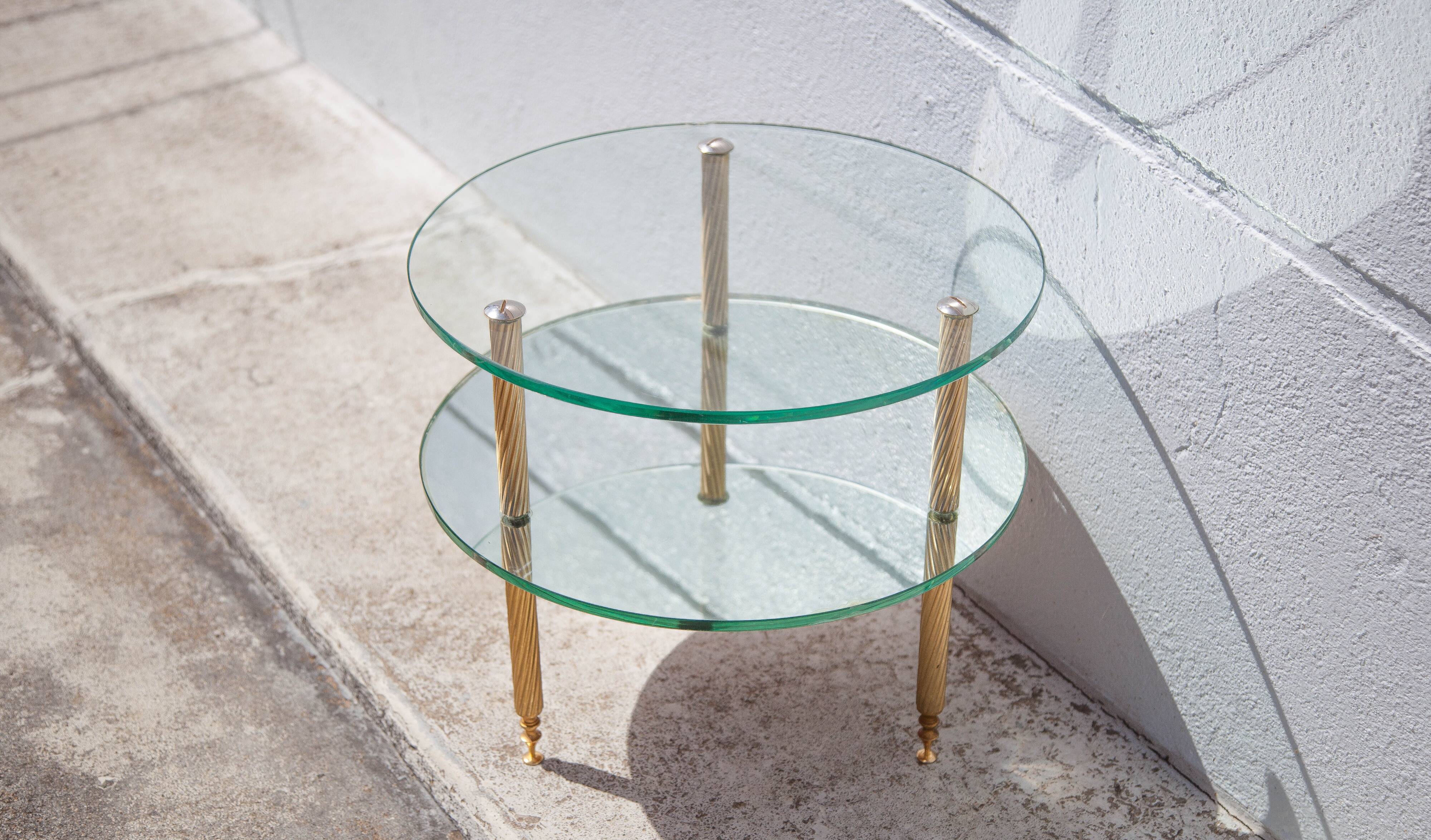 Vintage coffee table, round coffee table, glass table and mirror, 50s