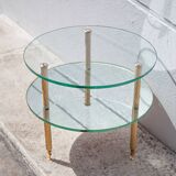 Vintage coffee table, round coffee table, glass table and mirror, 50s