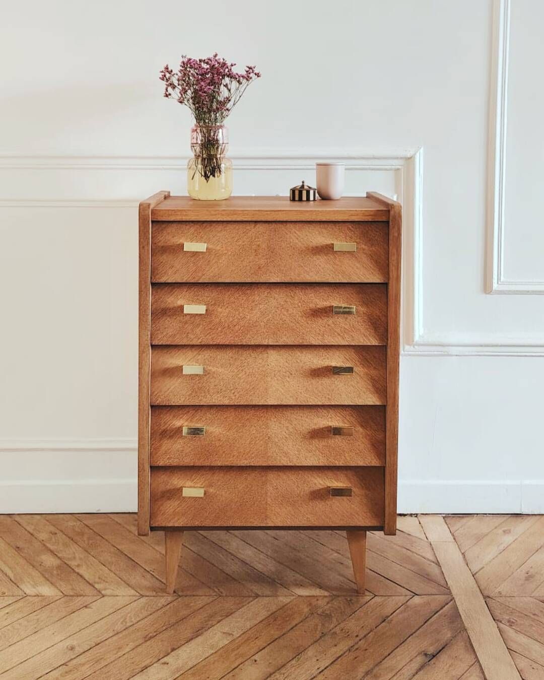 Renovated vintage chest of drawers, Scandinavian style, 1950s-60s.