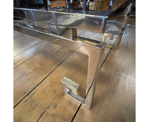 Belgo chrome coffee table hollywood regency style, chrome steel & glass, ca 1970