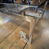Belgo chrome coffee table hollywood regency style, chrome steel & glass, ca 1970