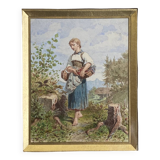 Watercolor Painting "Young Woman with Basket" Gustave Roux (1828-1885)