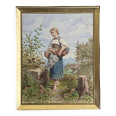 Tableau Aquarelle "Jeune femme au panier" Gustave Roux (1828-1885)