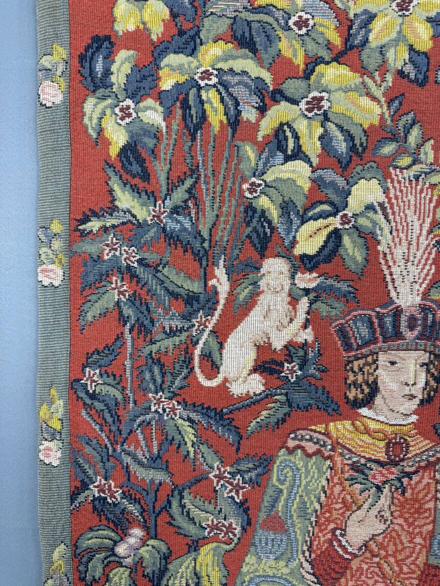 Medieval-style wall tapestry, courtly scene, 20th century