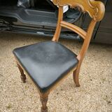 Set of 6 English chairs in mahogany and black leather