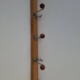 Czechoslovak Midcentury Wooden and Metal Wall Coat Rack, 1960s