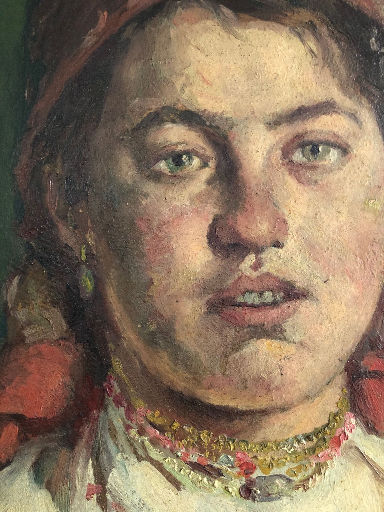 Oil on vintage panel, "Young Muscovite", signed Tarasov, early 20th century