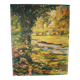 Old impressionist painting landscape river oil on wood signed